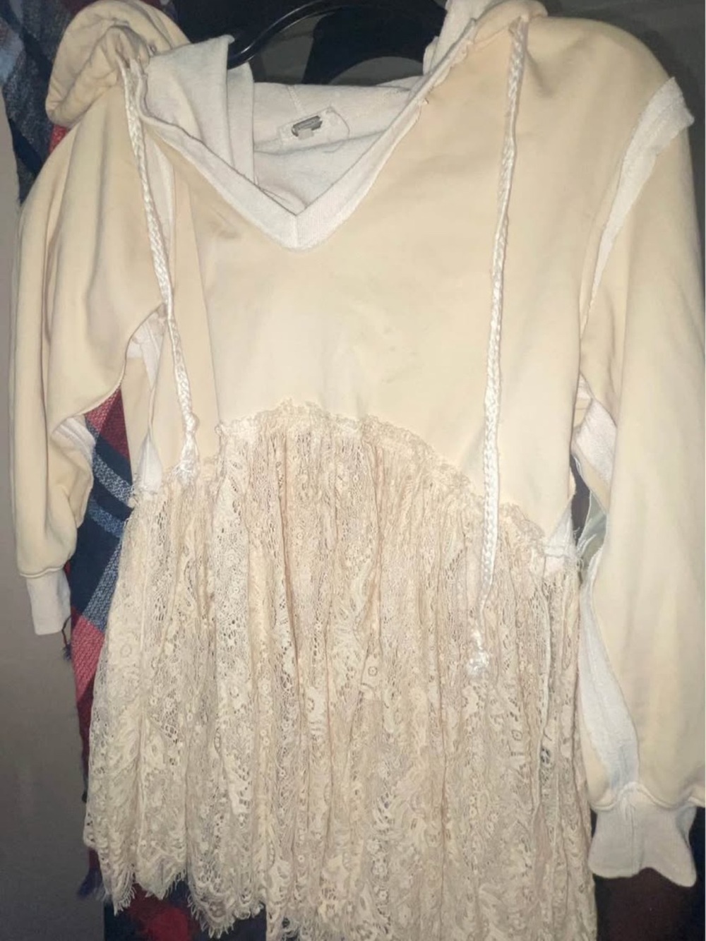 Women’s, hooded gimmicks brand, 3 quarter sleeve. With see through lace